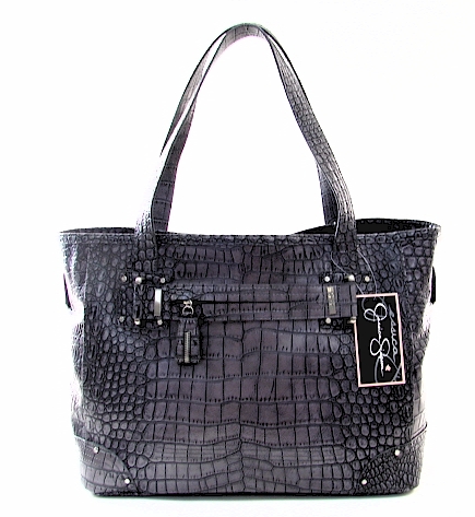 ... Jessica Simpson Vapor Black Tote Semi Glazed Croco Ladies Handbag