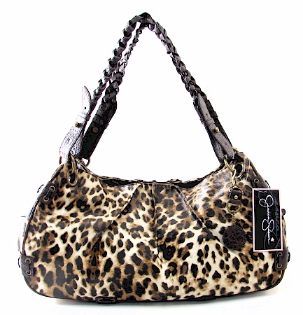 Jessica Simpson Radeo Show Leopard Satchel Semi Glazed Croco Handbag