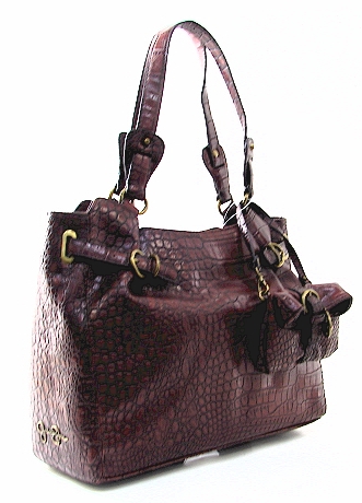 ... Jessica Simpson Sasha Satchel Semi Glazed Croco Brown Ladies Handbag