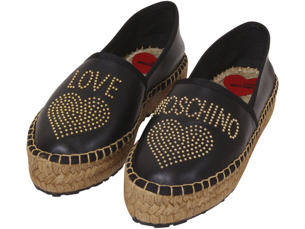  Love Moschino Women's Leather Espadrilles Platform Shoes Heart Logo 