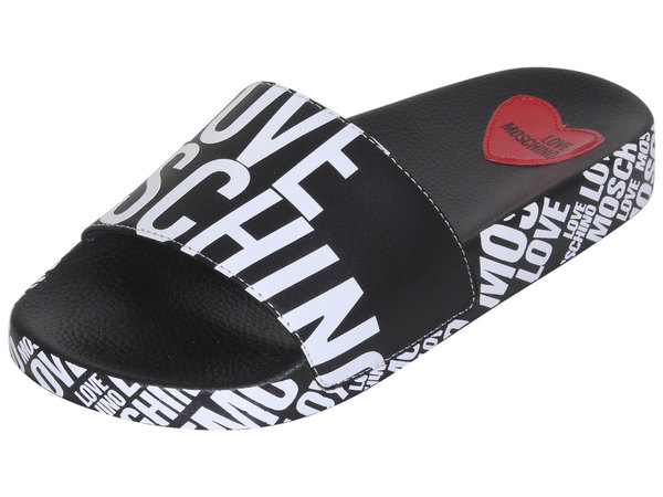  Love Moschino Women's Slides Sandals Allover Logo Print Shoes 