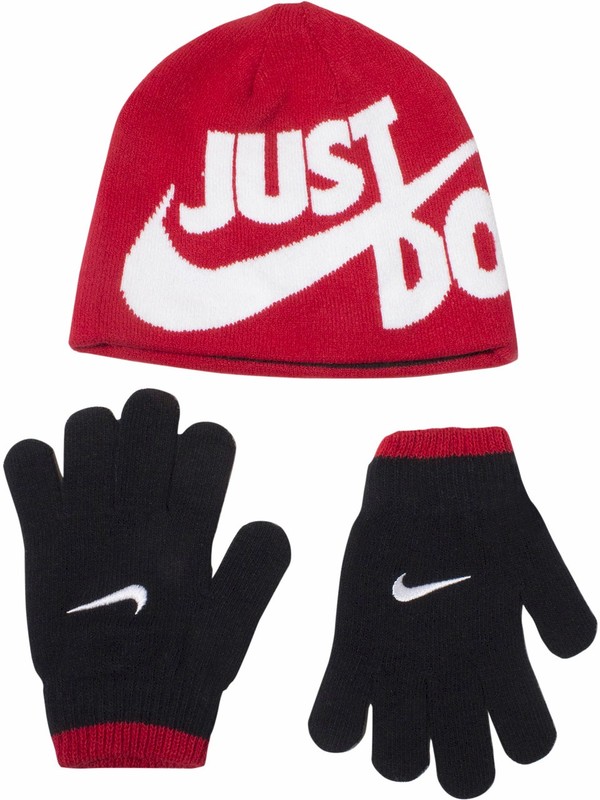  Nike Hat & Gloves Set Big Boy's 2-Piece Reversible Striped/Solid 
