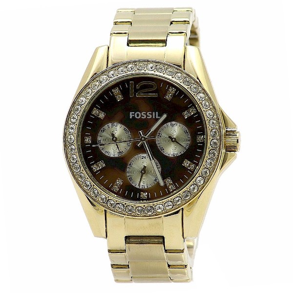  Fossil Women's Riley ES3364 Gold Tortoise Stainless Steel Analog Watch 