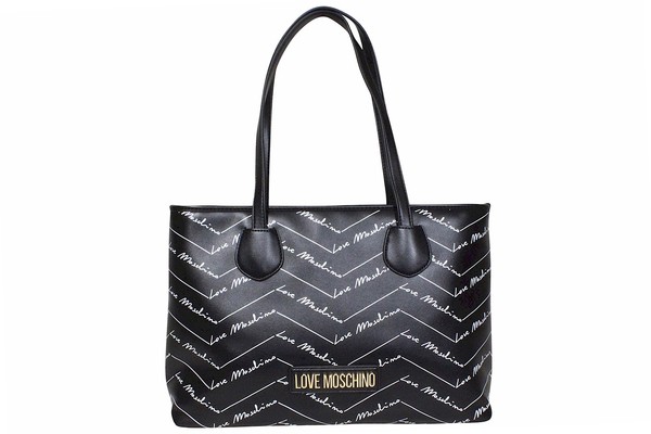  Love Moschino All-Over Logo Romantic Shopper Handbag Women's JC4243PP0BKH0 Black 
