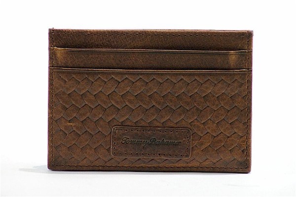  Tommy Bahama Men's Brown Braided Leather Card Case Wallet 