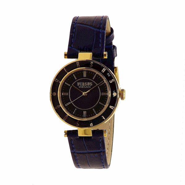  Versus By Versace Women's Logo SP8140015 Blue/Gold Genuine Leather Analog Watch 
