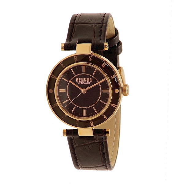  Versus By Versace Women's Logo SP8170015 Brown/Gold Genuine Leather Analog Watch 