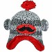 Critter Collection Boy's Knit Grey/Red Sock Monkey Fleece Hat Sz. 4-7