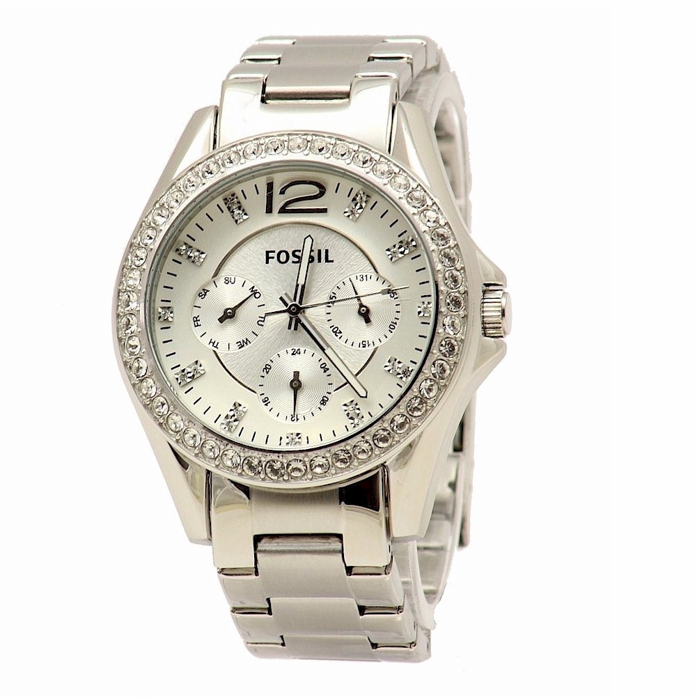 Fossil Women S Riley Es3202 Silver Stainless Steel Chronograph Watch
