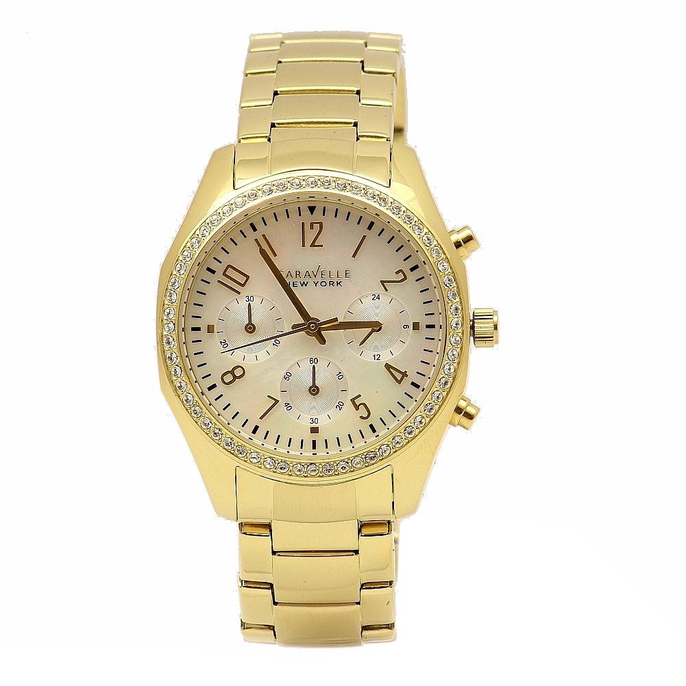 Womens  Gold Crystal Chronograph Analog Watch - Caravelle New York 44L114