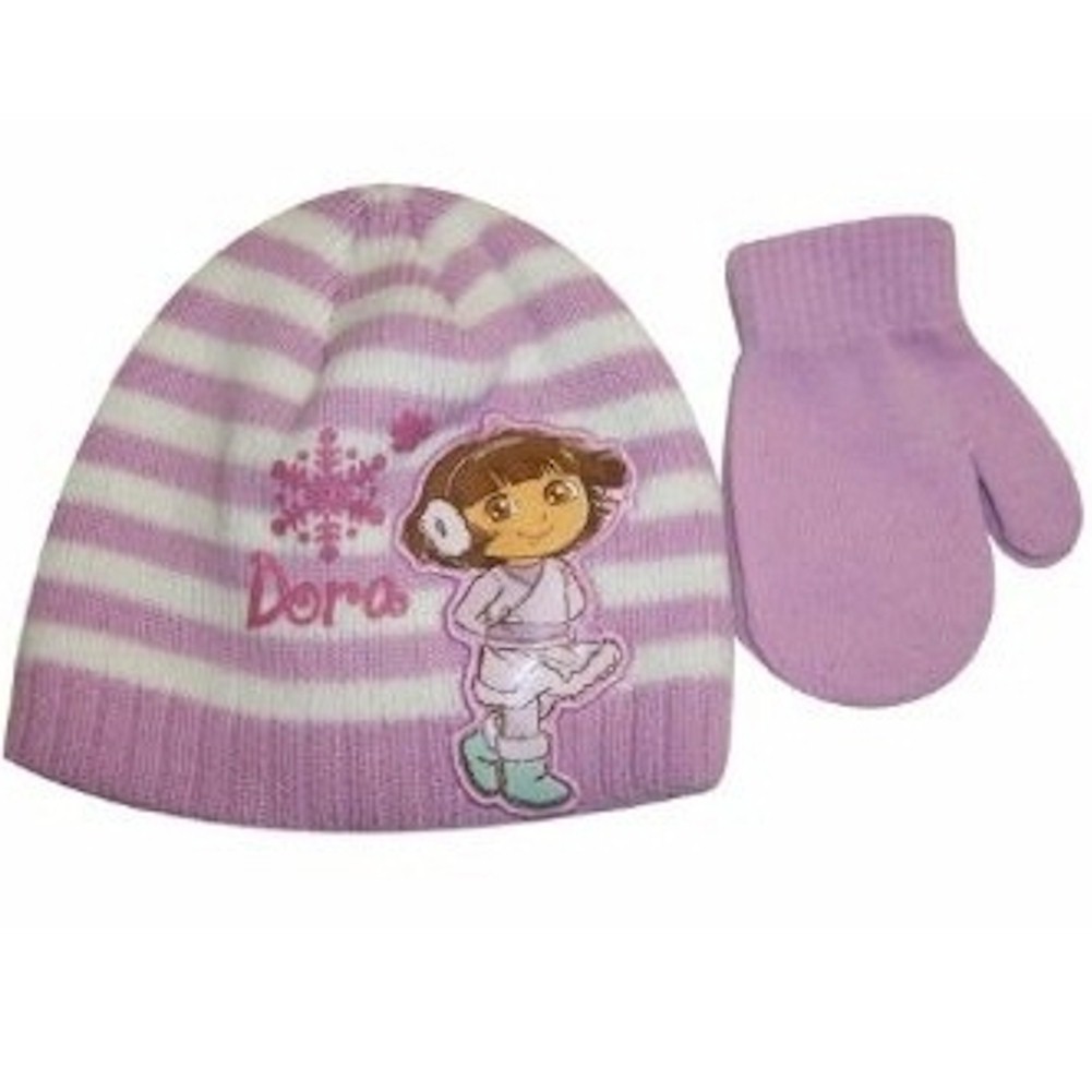 Nick Jr. Dora The Explorer Toddler Beanie Hat & Mittens Set Sz. 2-4