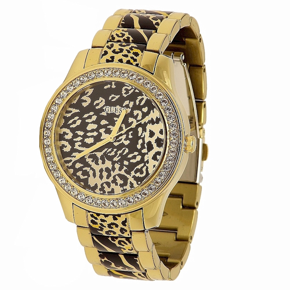 Guess Women s Gold Animal Print Analog Watch -  U0465L1