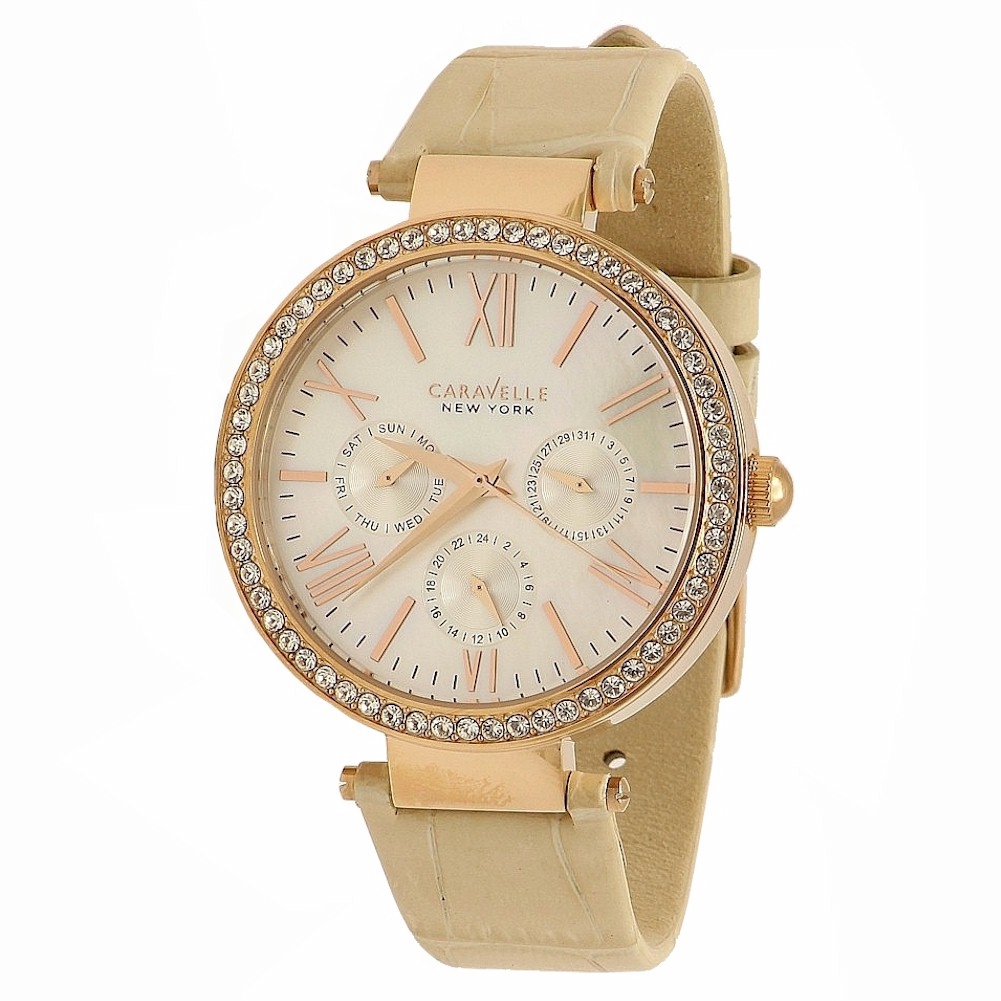 Women s  Rose Gold Crystal Analog Chronograph Watch - Caravelle New York 44N105