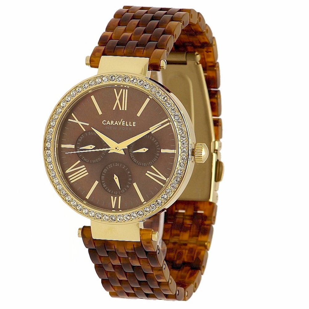 Caravelle New York Women S Aan102 Brown Gold Crystal Analog Chronograph Watch