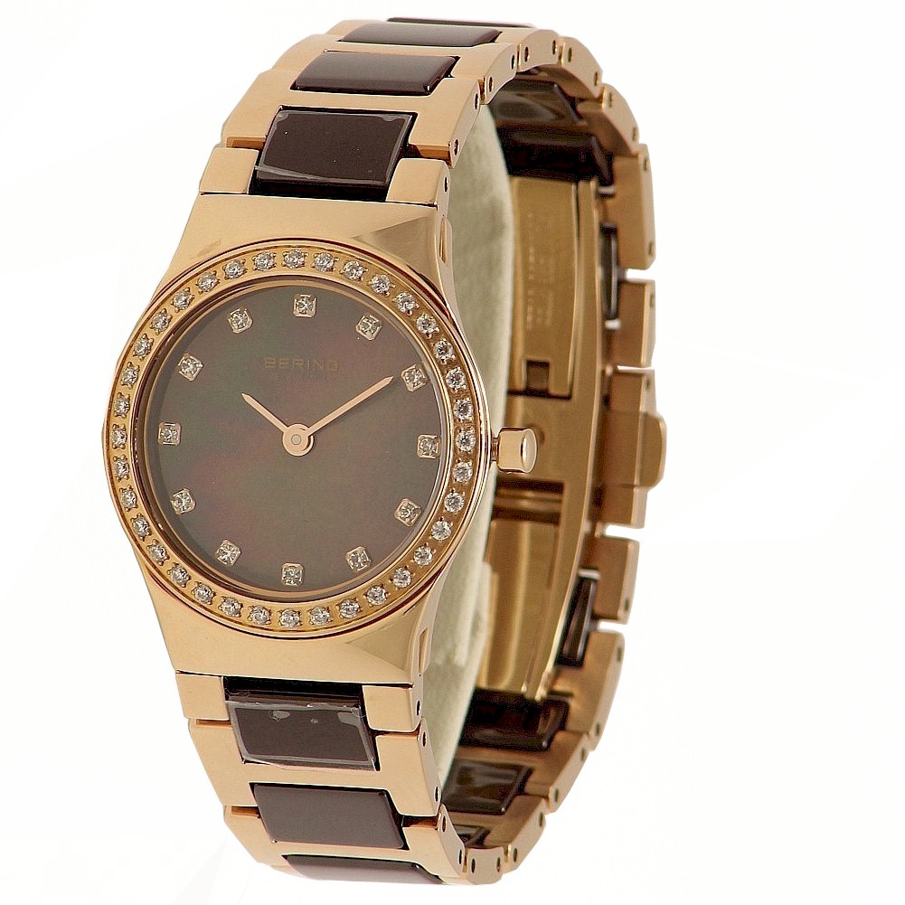 Bering Women S 32426 765 Stainless Steel Rose Gold Ceramic Brown Analog Watch