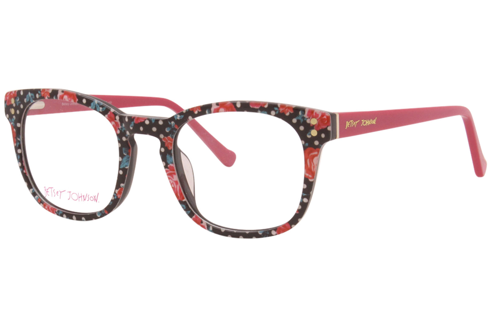 Betsey Johnson Eyeglasses Womens Fierce Pol Polka Dotsrose Print 52 22 140mm