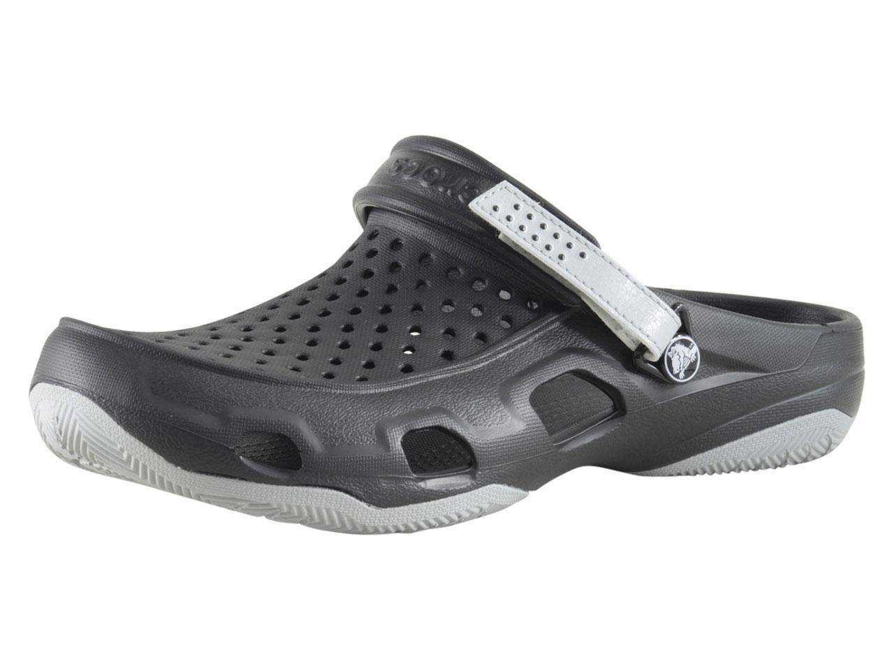crocs mens swiftwater deck clogs sandals shoes black light grey 1 1
