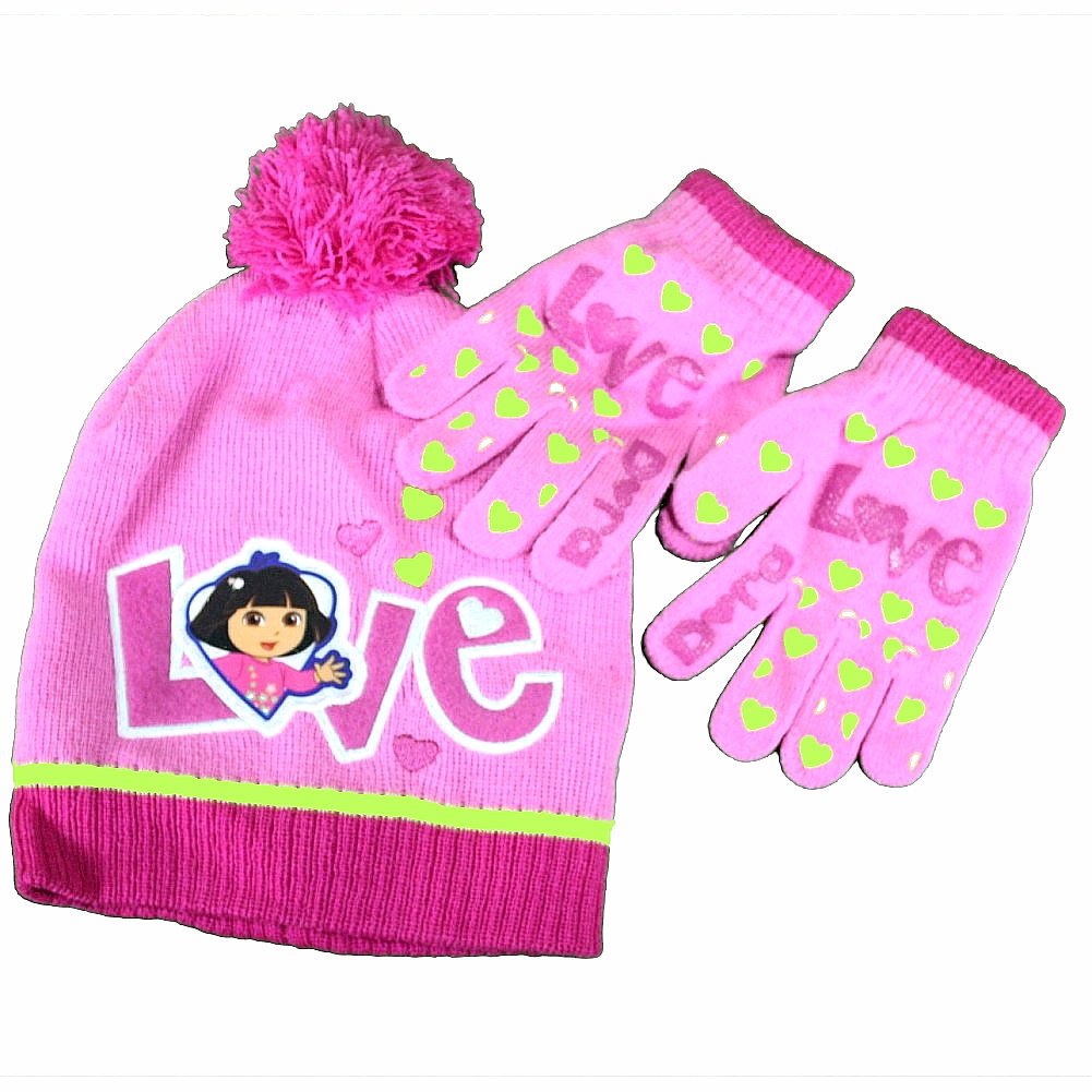 Dora The Explorer Love Girl's Ages 4-7 Hat & Gloves Set | JoyLot.com