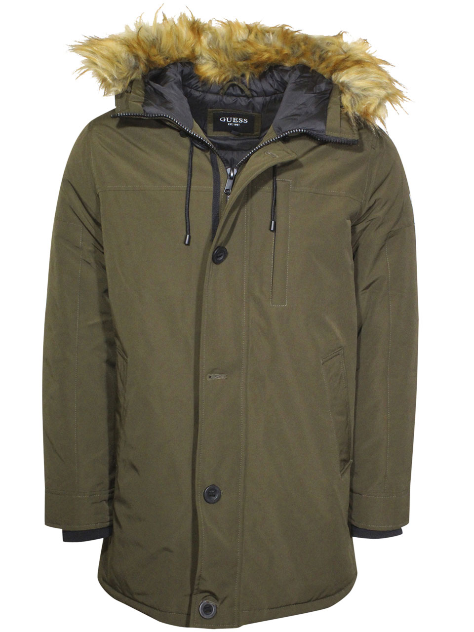 GUESS Men's Heavyweight Hooded Parka Jacket with Removable Faux