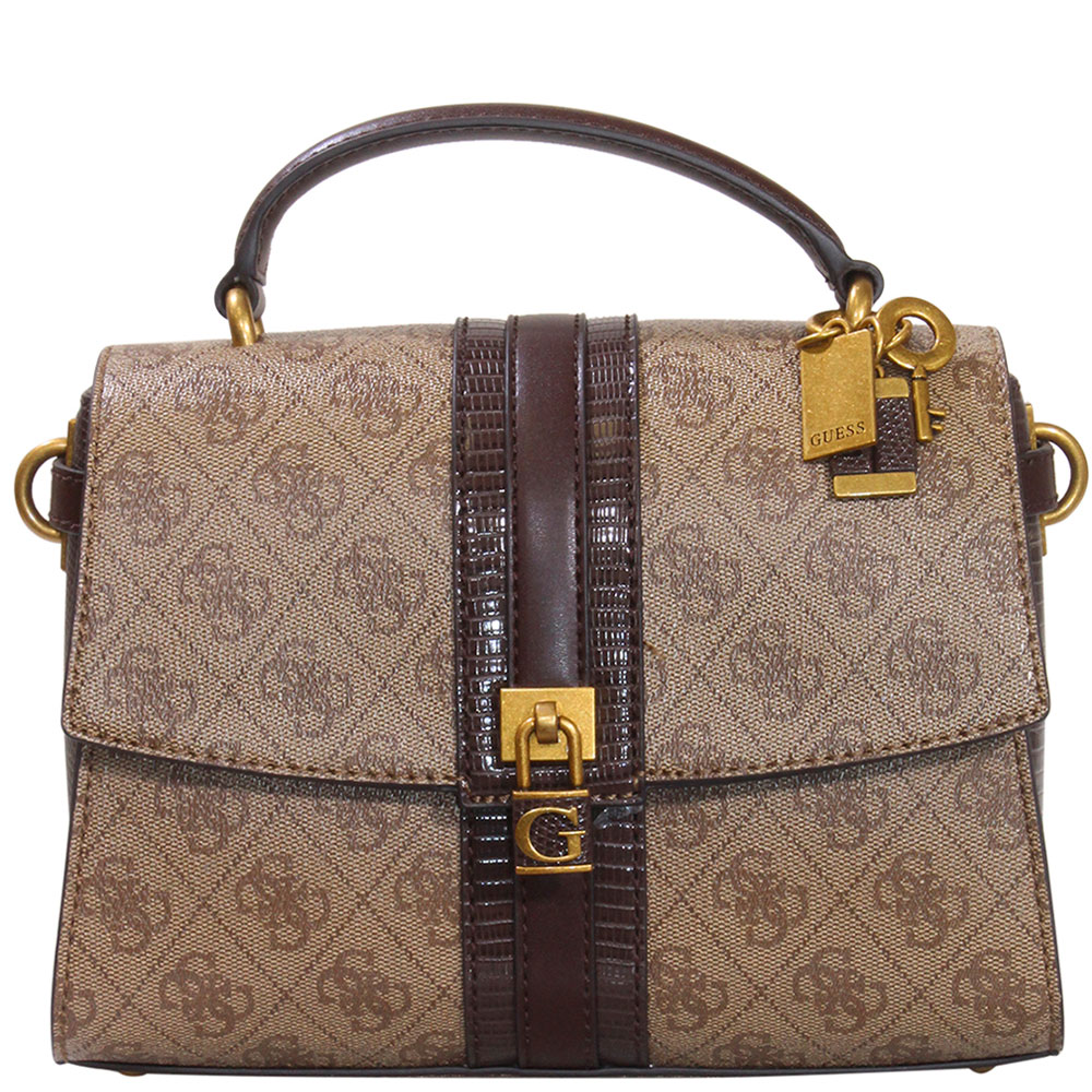 Guess James Logo Convertible Crossbody Flap Shoulder Bag - Taupe Logo