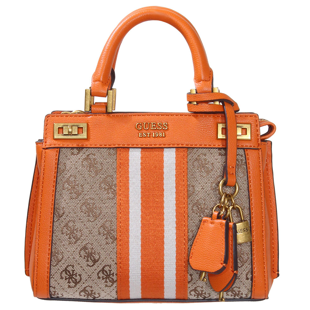 Guess Katey Jacquard Logo Mini Satchel - Orange - One Size