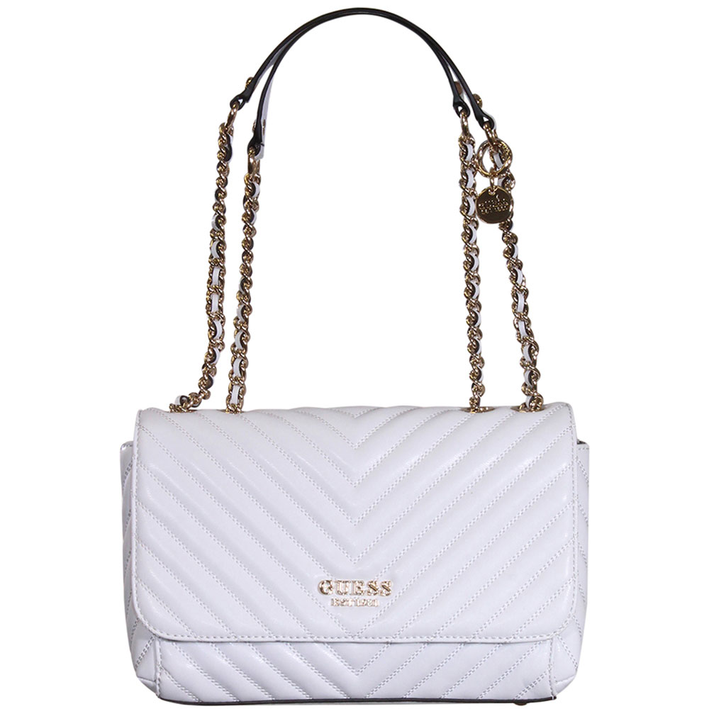 Guess Women's Keillah Handbag White Quilted Convertible Crossbody Flap Bag