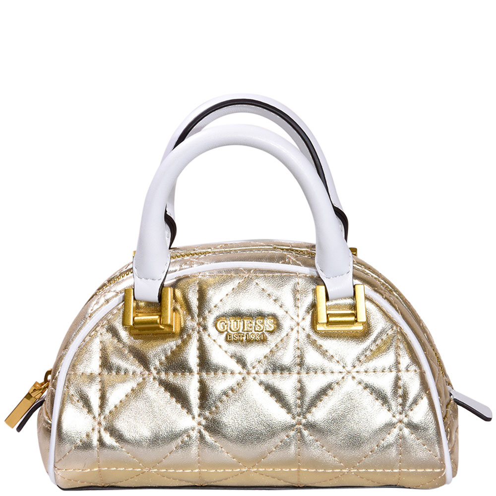 Guess Women's Mildred Handbag Gold Quilted Bowler | JoyLot.com