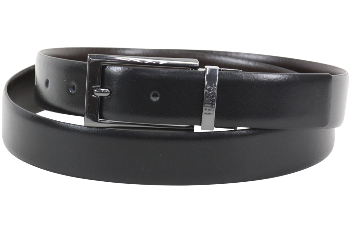 Men's Black Textured Leather Belt with Silver Buckle - Barneys