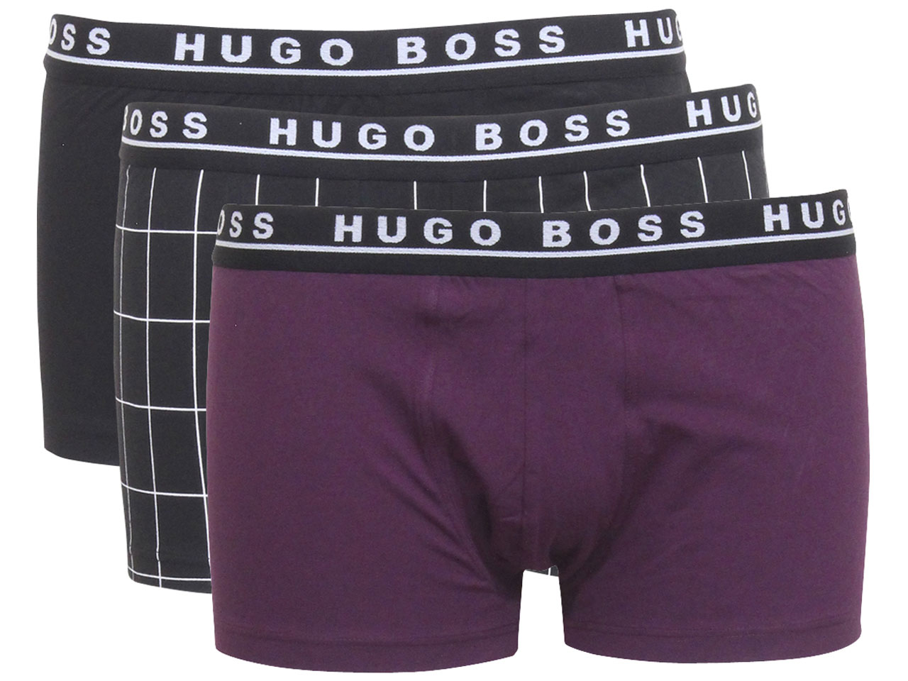 Hugo Boss Men's Trunks Boxers Stretch Underwear 3-Pair Purple/Black Sz: S