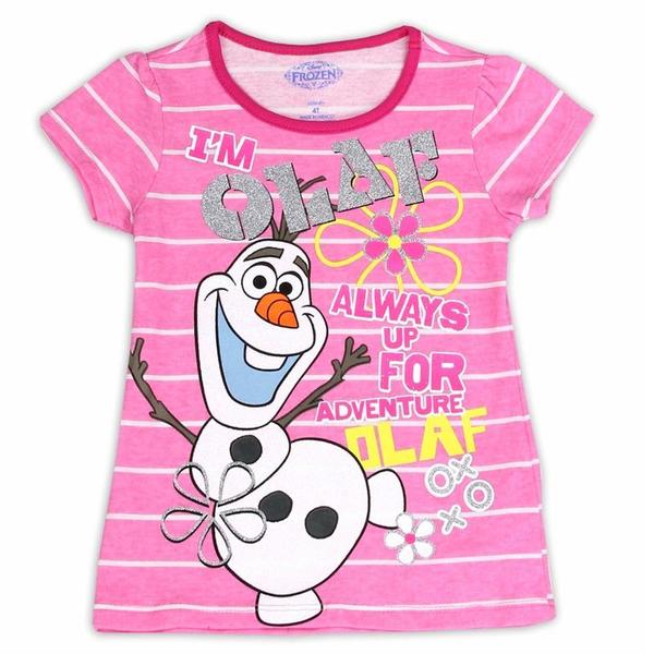 Disney Frozen Girl's I'm Olaf Striped Glitter Short Sleeve T-Shirt