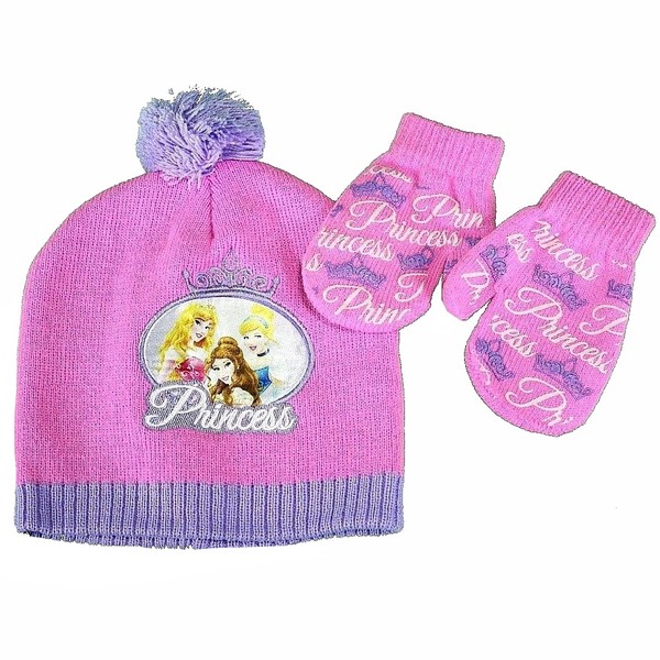  Disney Princess Toddler Girl's Hat & Mittens Set Sz. 2-4 