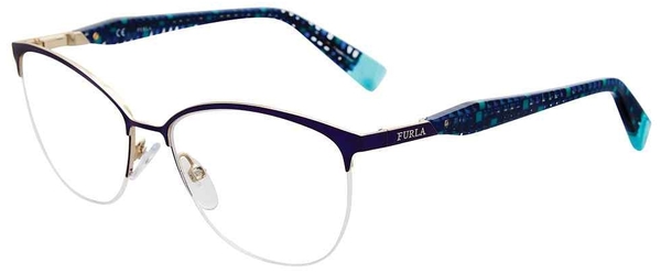  Furla VFU079 Eyeglasses Women's Semi Rim Oval Shape 