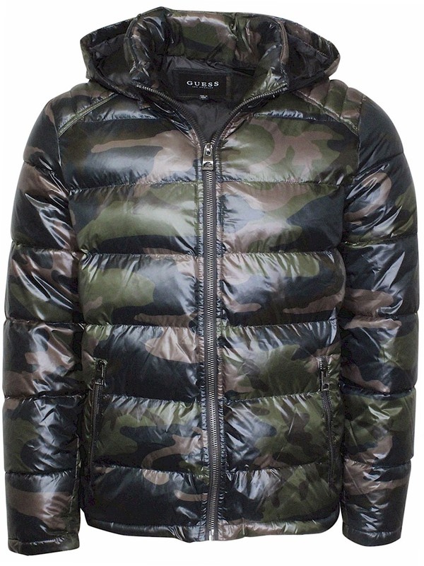  Guess Premium Puffer Jacket Men's Hooded Zip Front 