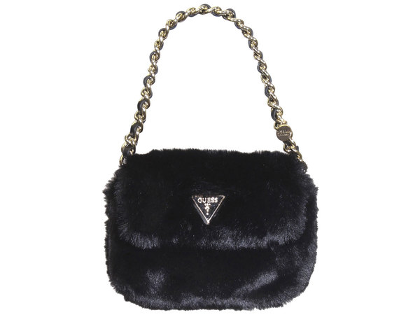 Faux Fur Convertible Handbag - Black