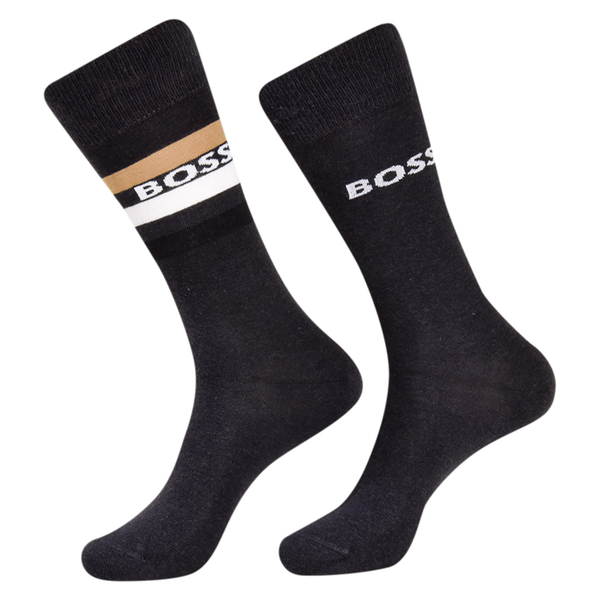  Hugo Boss Men's 2-Pairs Trouser Socks Boss Ribbed Stripped Logo 