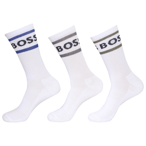  Hugo Boss Men's 3-Pairs Crew Socks Boss Ribbed Stripped Logo 