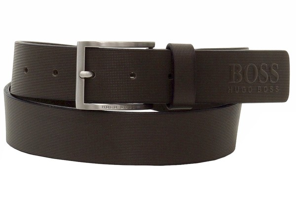 Hugo Boss Men's Tienzo Genuine Leather Embossed Logo Fashion Belt