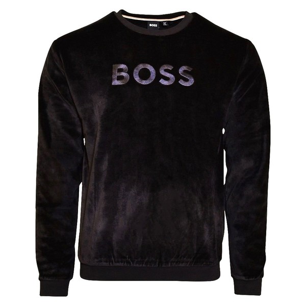  Hugo Boss Men's Velour Sweatshirt Front Logo Embroidery Long Sleeve 