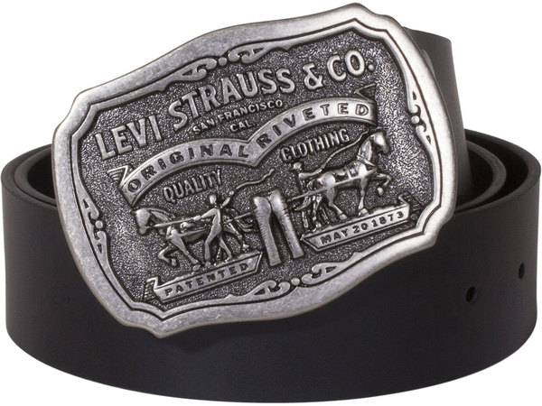 Levi's Men's Genuine Bridle Leather Antiqued Metal Plaque Buckle