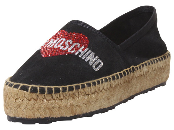 Love Moschino Women's Espadrilles Platform Shoes Rhinestone Heart 