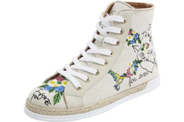  Love Moschino Women's Fashion Embroidered Canvas High Top Sneakers Shoes 
