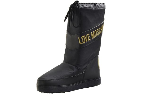  Love Moschino Women's Techno Fabric Logo Stripe Boots Shoes 