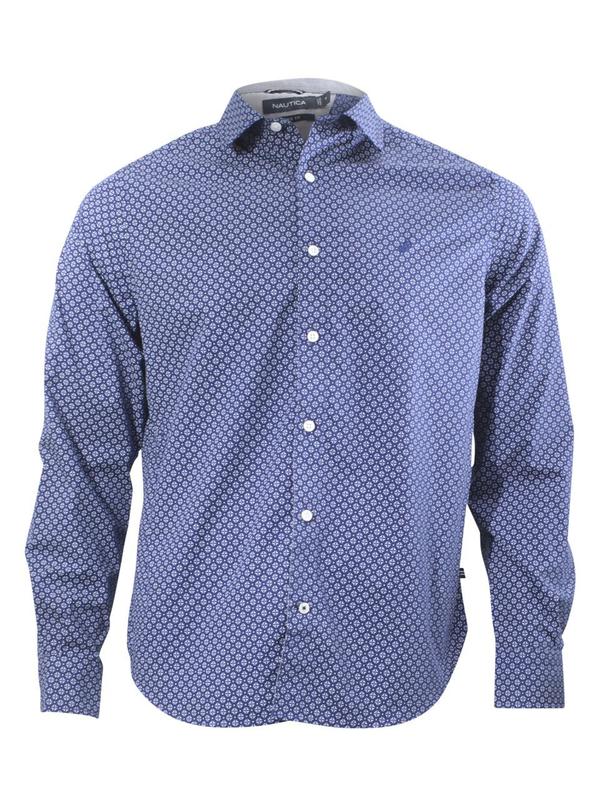 Nautica Men's Micro Print Long Sleeve Cotton Button Down Shirt