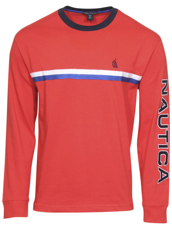 Nautica Men's Reissue Chest-Stripe T-Shirt Long Sleeve Crew Neck