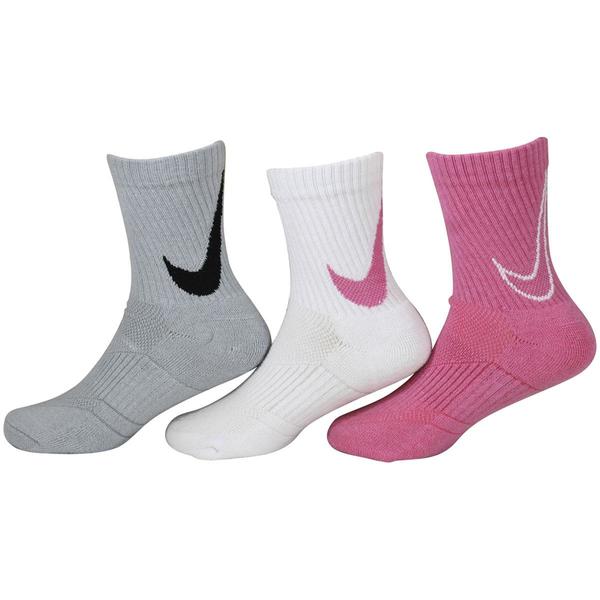  Nike Girl's 3-Pair Graphic Swoosh Logo Sport Crew Socks 