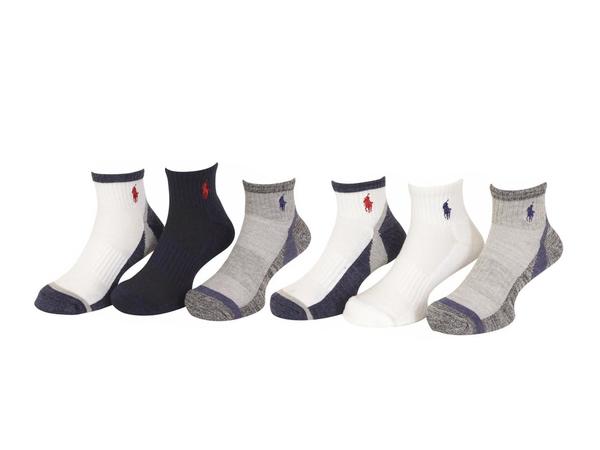  Polo Ralph Lauren Little/Big Boy's 6-Pairs Quarter Crew Socks 