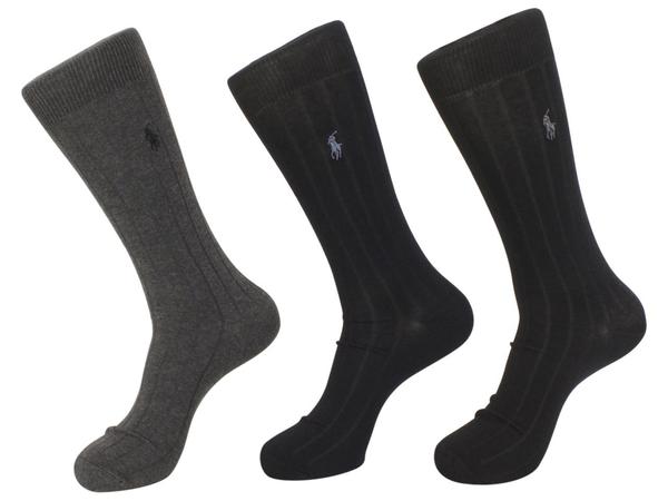  Polo Ralph Lauren Men's 3-Pairs Ribbed Dress Trouser Socks Sz: 10-13 Fits 6-12 