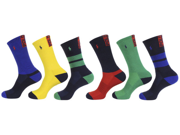  Polo Ralph Lauren Socks Men's 6-Pairs Crew Colors Classic Sport 