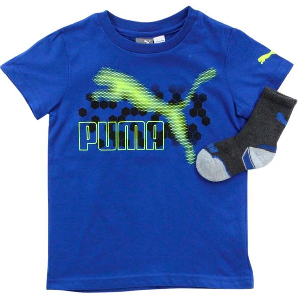  Puma Boy's 2-Piece Graphic Logo Short Sleeve Crew Neck T-Shirt & Sock Set 