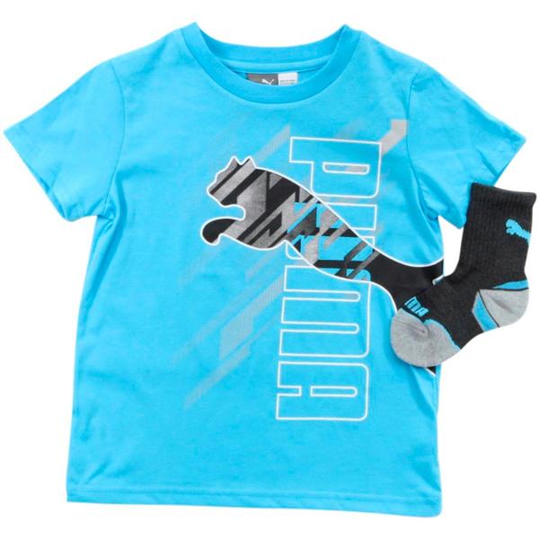  Puma Boy's 2-Piece Vertical Logo Short Sleeve Crew Neck T-Shirt & Sock Set 